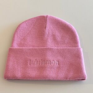 Pink Lululemon athletica warm revelation beanie Wordmark